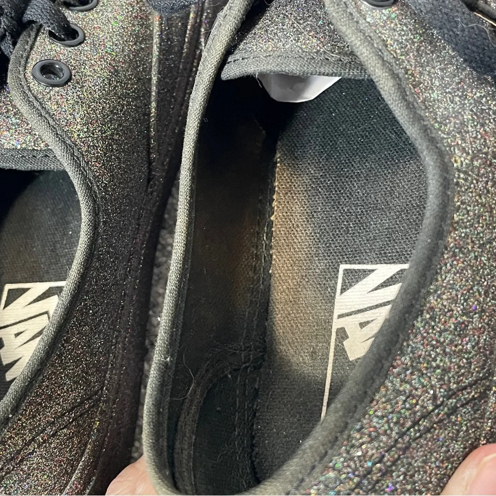 Vans Authentic Black Low‎ Top All Over Rainbow Glitter Skate Sneakers 5/6.5
